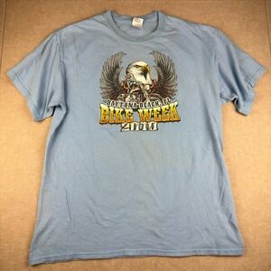 Bikers Tee M Blue Daytona Beach FL Bike Week 2010 Shirt Eagle Motorcycle Gildan